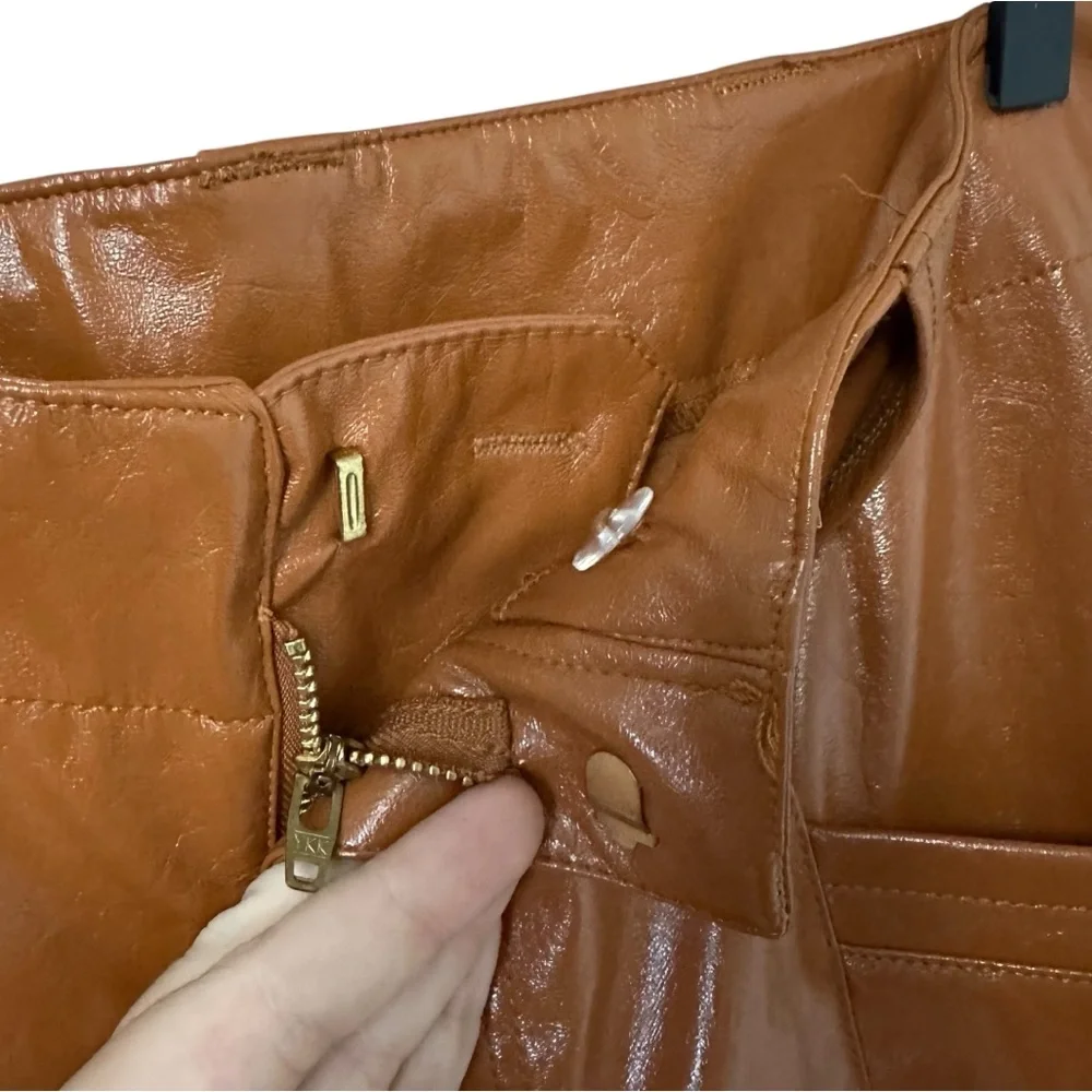 Free People Wide Leg Leather Pants Star Crossed Lovers Earthy Boho Neutral 12 - Picture 11 of 13